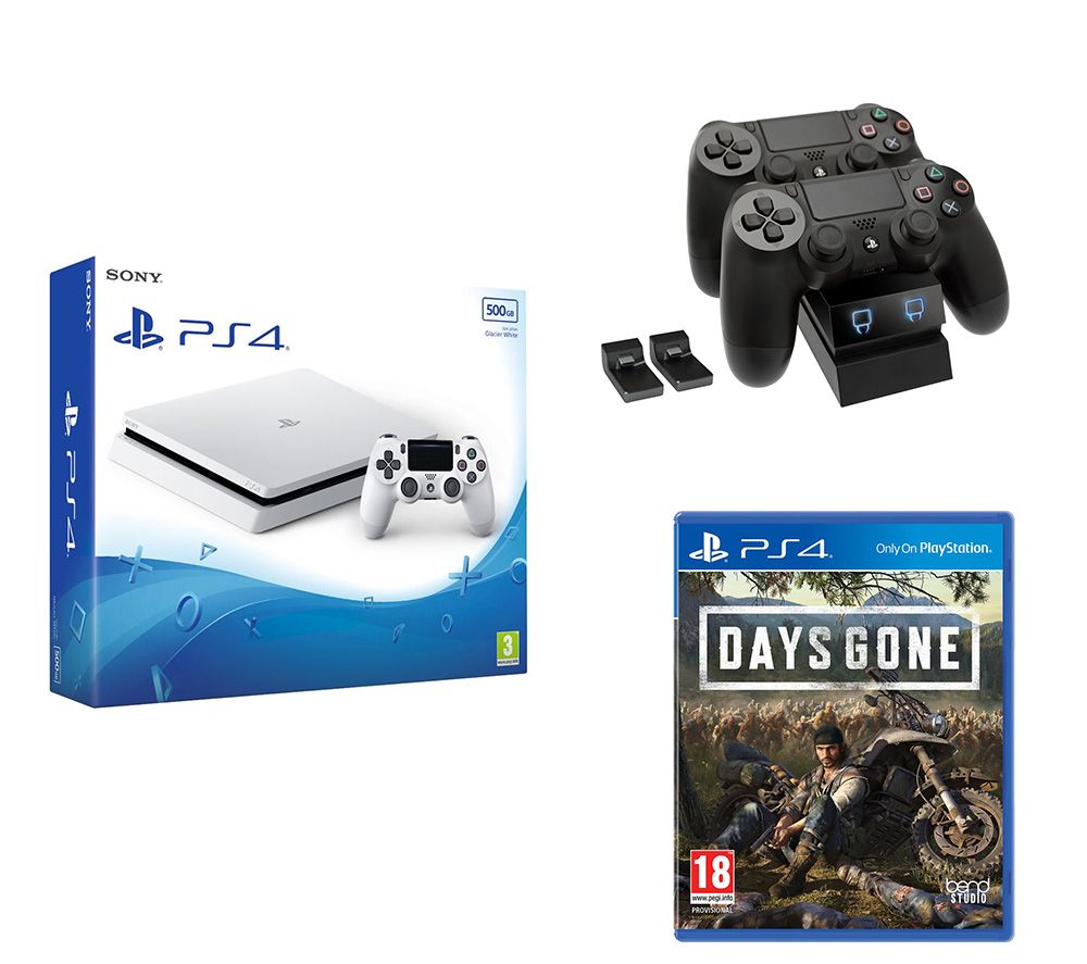 SONY PlayStation 4, Days Gone & Twin Docking Station Bundle - 500 GB, White, White