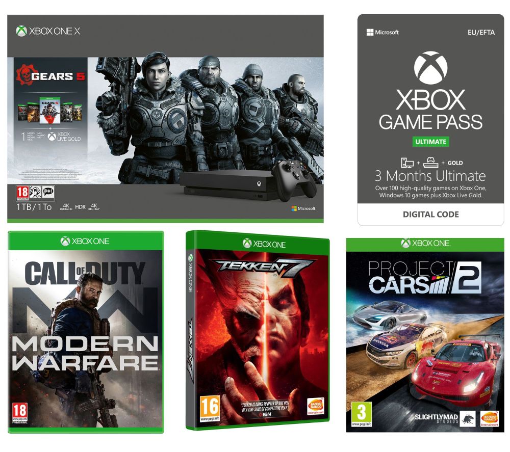 MICROSOFT Xbox One X, Gears 5, Project Cars 2, Call of Duty: Modern Warfare, Tekken 7 & Game Pass Bundle, Gold