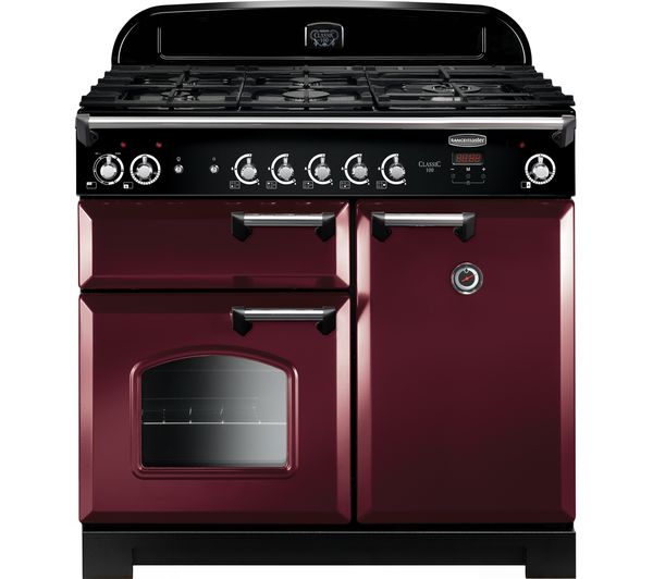 Rangemaster Classic CLA100DFFCY/C Dual Fuel Range Cooker - Cranberry & Chrome, Cranberry