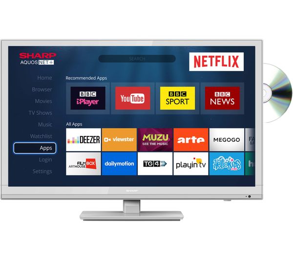 24"  SHARP LC-24DHG6001KW Smart LED TV with Built-in DVD Player - White, White