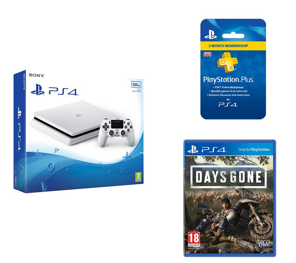 SONY PlayStation 4, Days Gone & PlayStation Plus 3 Month Subscription Bundle - 500 GB, White, White