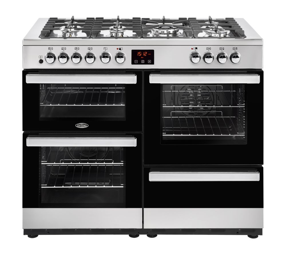 BELLING Cookcentre 110DF Dual Fuel Range Cooker - Black & Stainless Steel, Stainless Steel