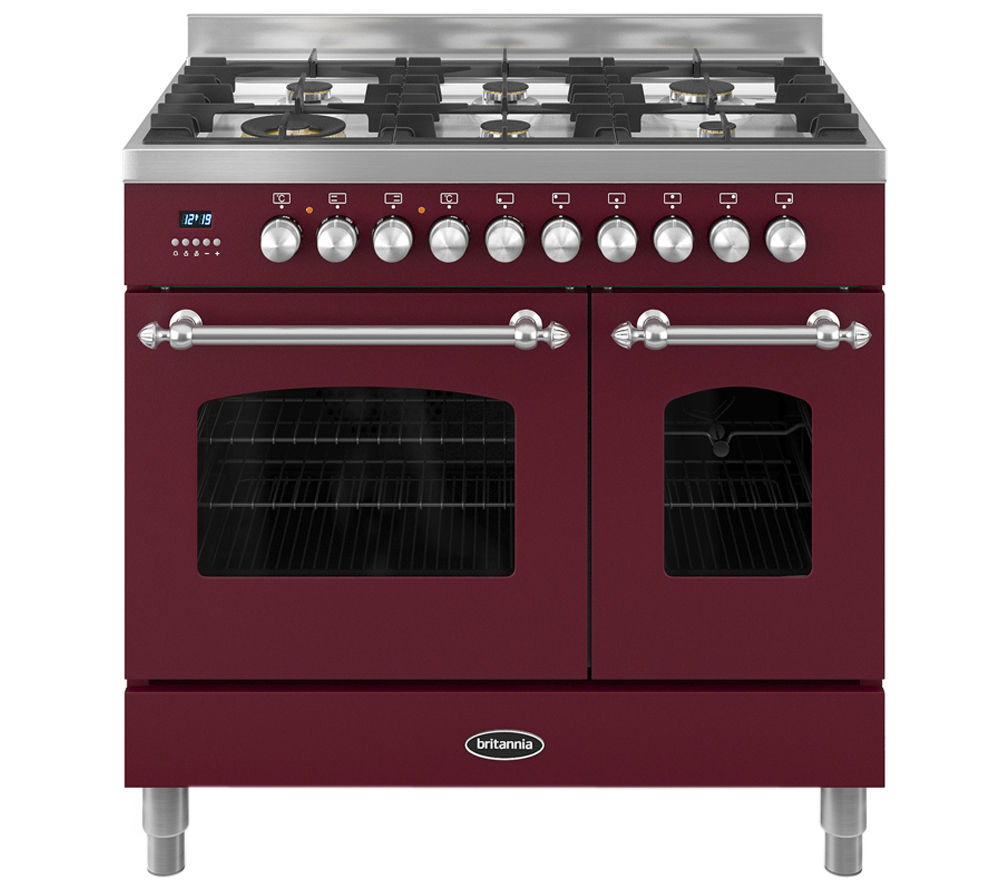 BRITANNIA Fleet 90 RC11XGGFLCR Dual Fuel Range Cooker - Matte Burgundy & Stainless Steel, Stainless Steel