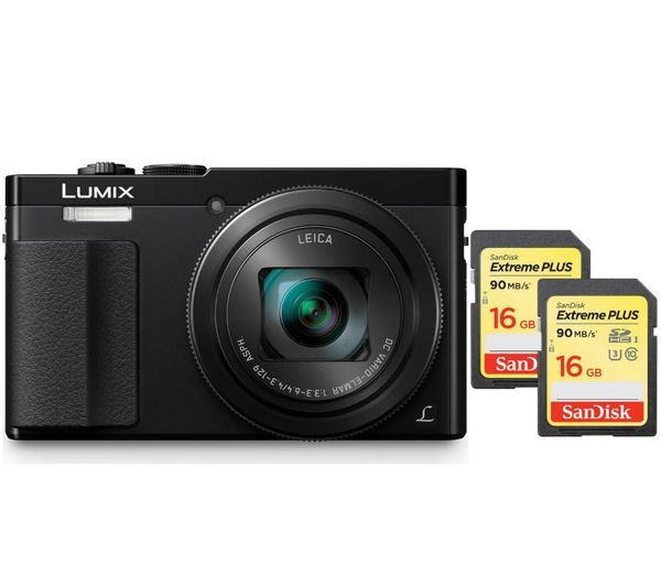 PANASONIC Lumix DMC-TZ70EB-K Compact Camera & SDHC Memory Card, 16 GB Twin Pack Bundle