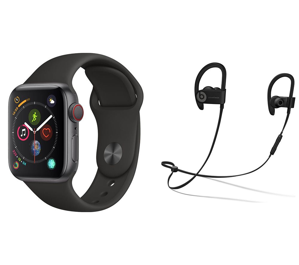 APPLE Watch Series 4 Cellular & Powerbeats3 Wireless Bluetooth Headphones Bundle - Space Grey & Black Sports Band, 40 mm, Grey