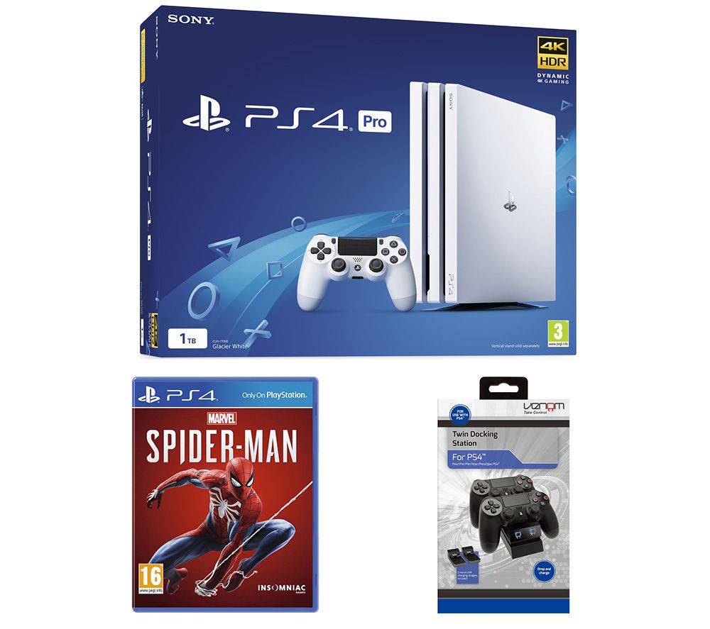 SONY PlayStation 4 Pro, Marvel's Spider-Man & Twin Docking Station Bundle, Red