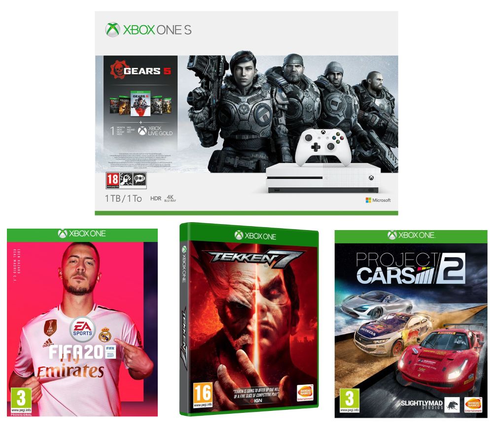 MICROSOFT Xbox One S with Gears 5, FIFA 20, Tekken 7 & Project Cars 2 Bundle