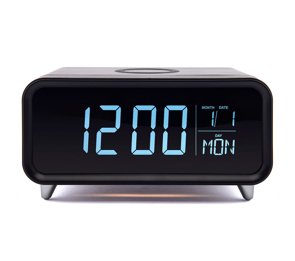 GROOV-E Athena Alarm Clock with Wireless Charger - Black & Silver, Black