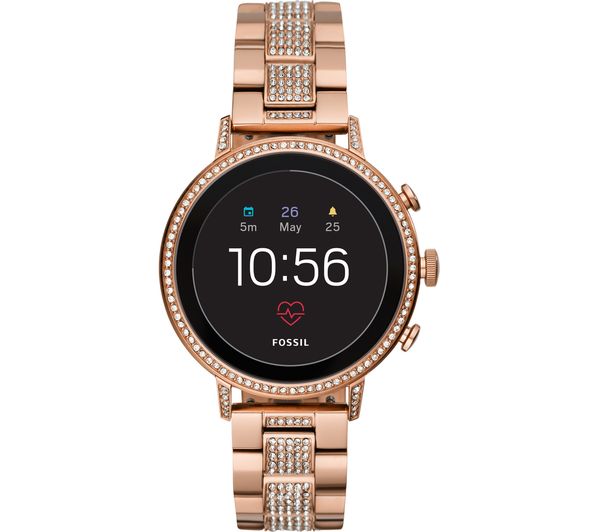 FOSSIL Venture FTW6016 Smartwatch - Rose Gold, Grey Silicone Strap, Gold