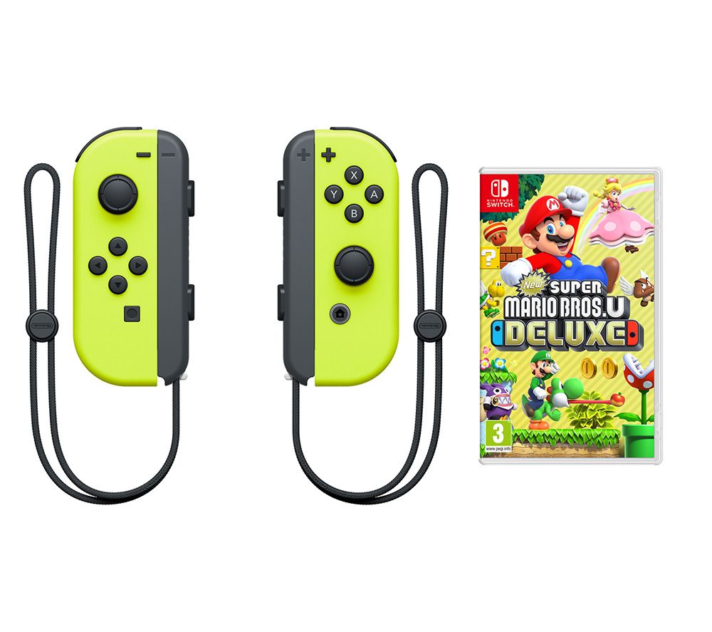 NINTENDO New Super Mario Bros. U Deluxe & Yellow Joy-Con Wireless Controllers Bundle, Yellow