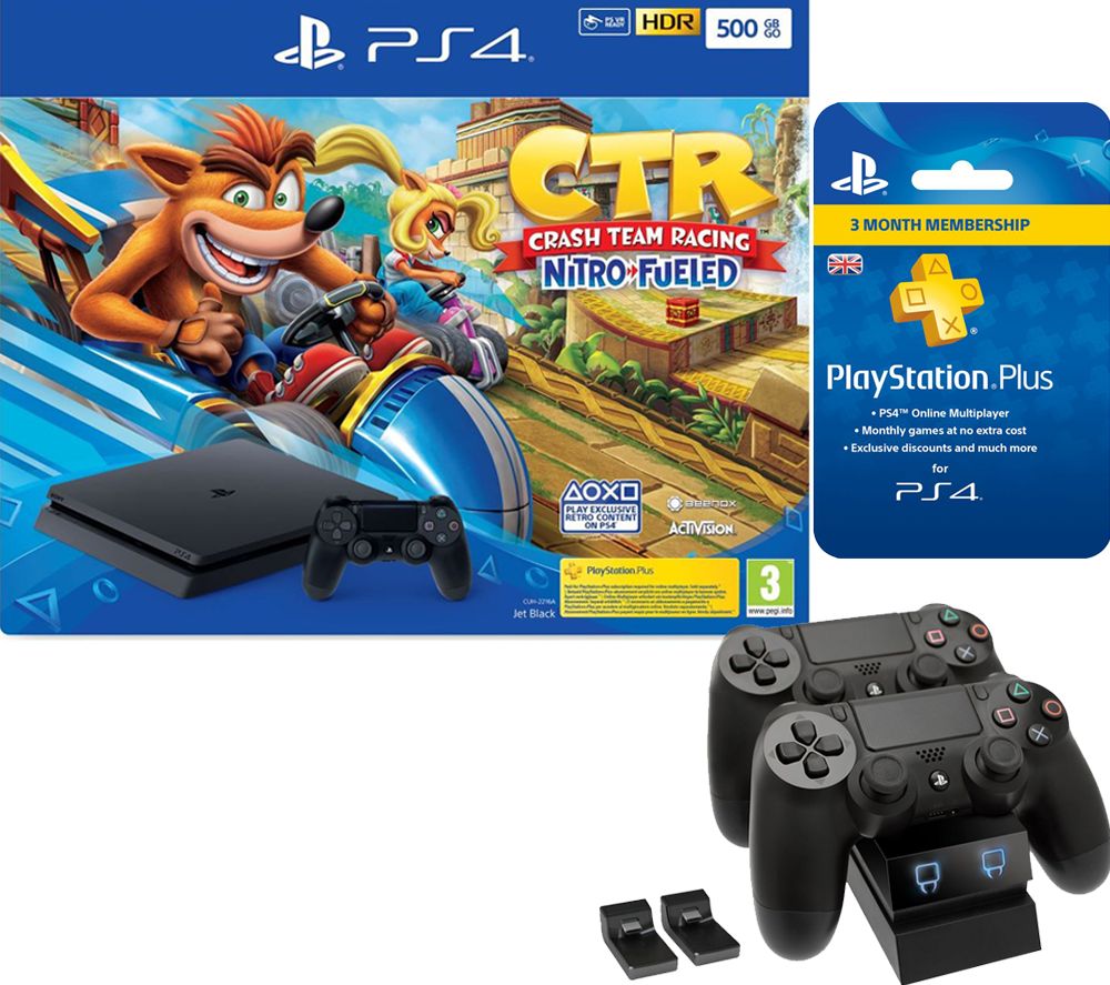 SONY PlayStation 4 with Crash Team Racing, Twin Docking Station & PlayStation Plus Bundle - 500 GB, Red