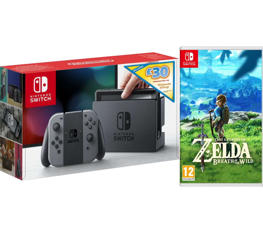 NINTENDO Switch Grey with £30 eShop Credit & The Legend of Zelda: Breath of the Wild Bundle, Grey