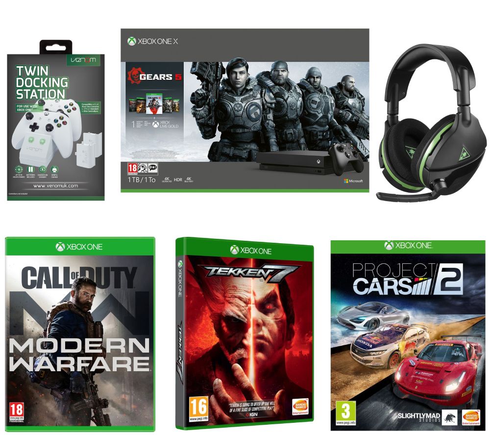 MICROSOFT Xbox One X with Gears 5, Project Cars 2, Call of Duty: Modern Warfare, Tekken 7, Docking Station & Headset Bundle, Black