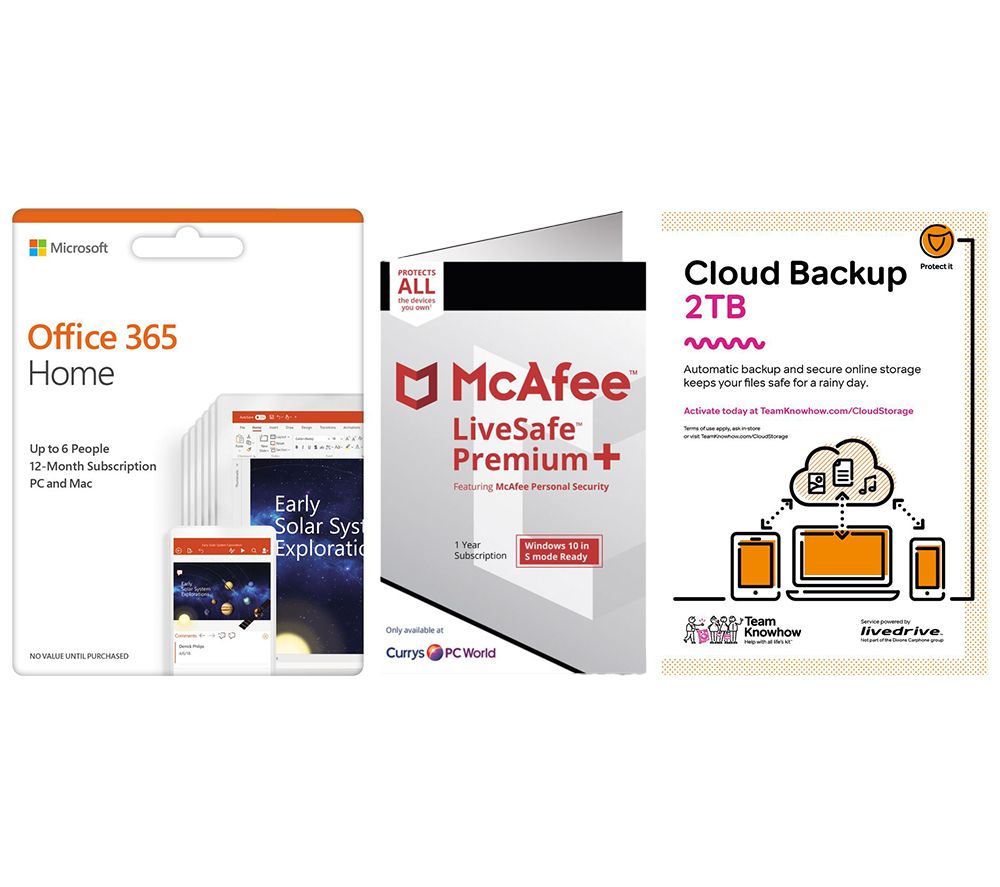 MCAFEE LiveSafe Premium 2020, Microsoft Office 365 Home & Knowhow 2 TB Cloud Backup Bundle