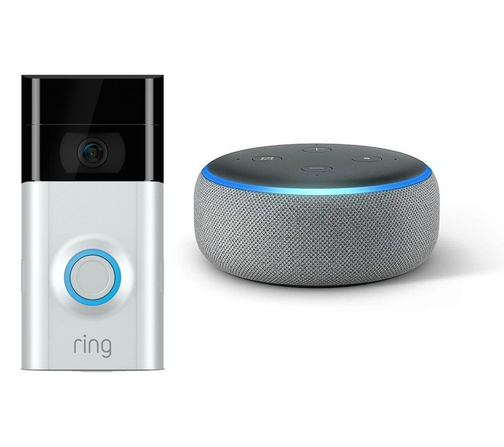 RING Video Doorbell 2 & Amazon Echo Dot Bundle (2018) - Heather Grey, Grey