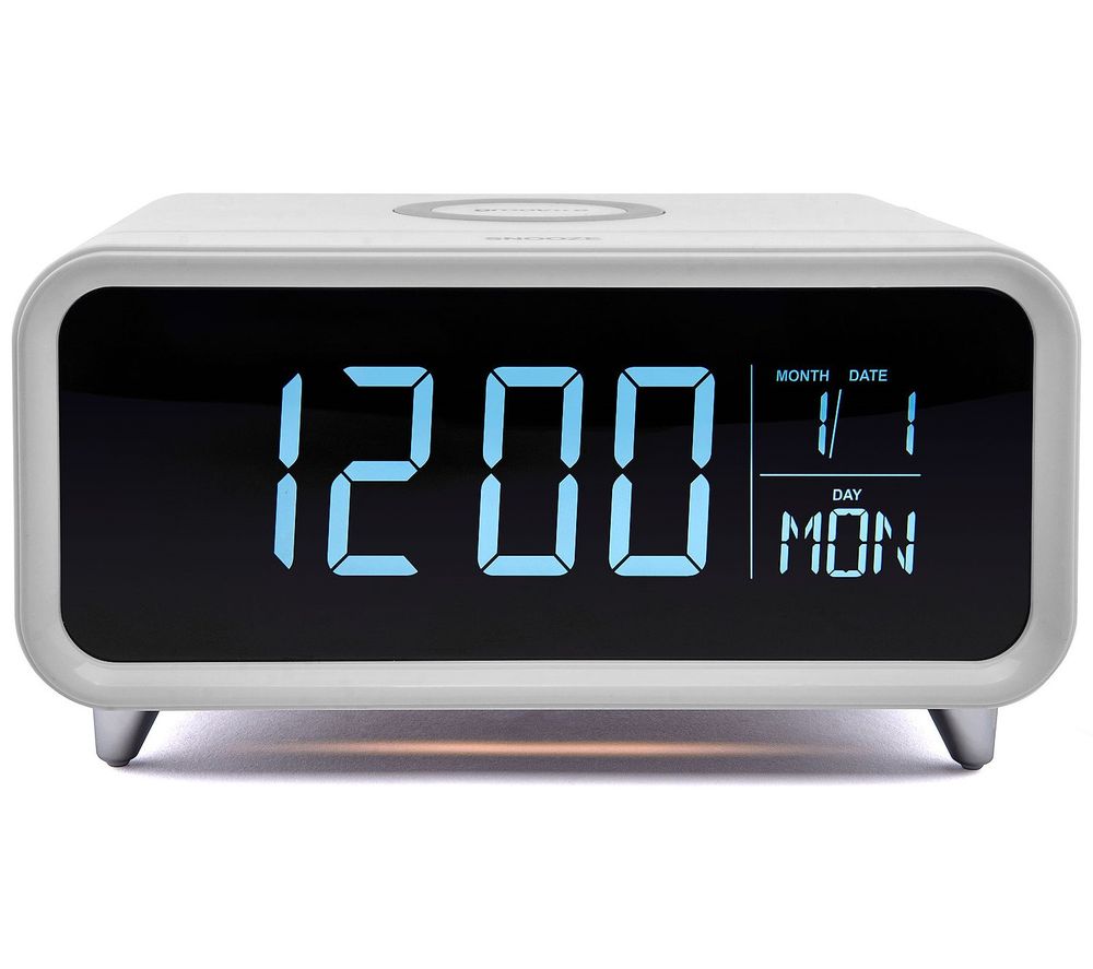 GROOV-E Athena Alarm Clock with Wireless Charger - White, White