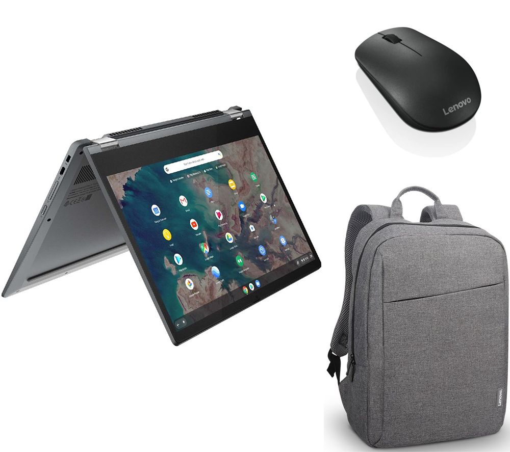 LENOVO IdeaPad Flex 5i 13.3" 2 in 1 Chromebook, Backpack & Mouse Bundle - Intel®Core i3, 128 GB SSD, Grey, Grey