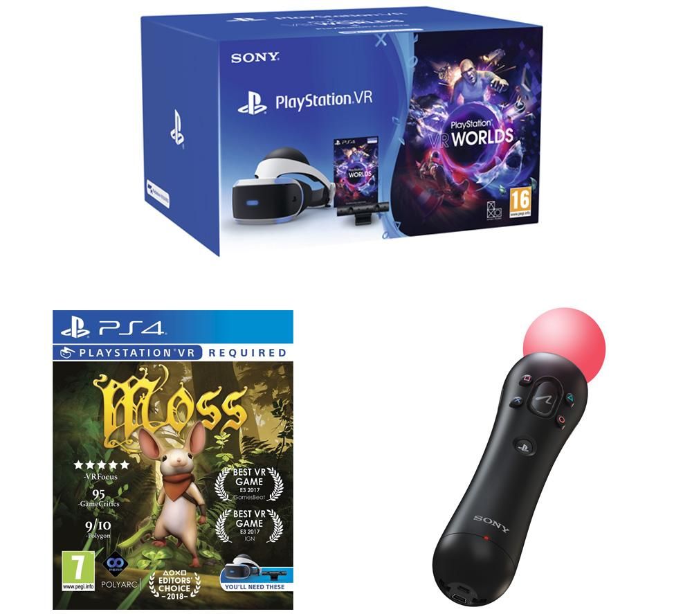 SONY PlayStation VR Starter Pack, Moss PS VR & PS4 Move Wireless Motion Controllers Bundle, White