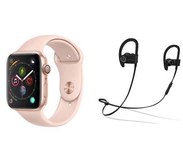 APPLE Watch Series 4 & Beats Powerbeats3 Wireless Bluetooth Headphones Bundle - Gold & Pink Sports Band, 44 mm, Gold