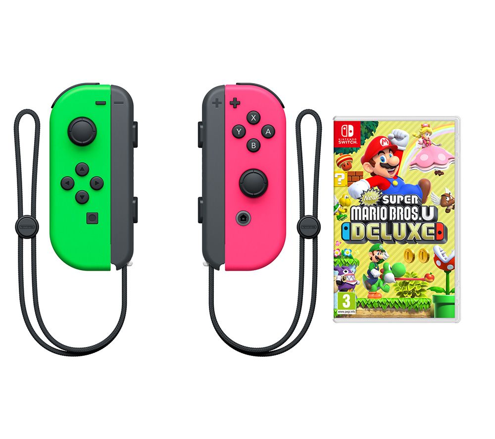 NINTENDO New Super Mario Bros. U Deluxe & Neon Joy-Con Wireless Controllers Bundle, Neon