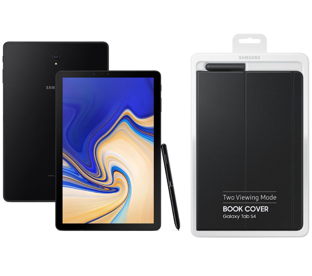 SAMSUNG Galaxy Tab S4 10.5" Tablet & Book Cover Bundle - 64 GB, Ebony Black, Black