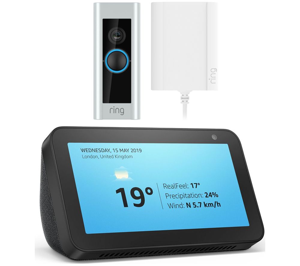 RING Video Doorbell Pro with Plug-In Adapter & Amazon Echo Show 5 (2019) Bundle - Black, Black