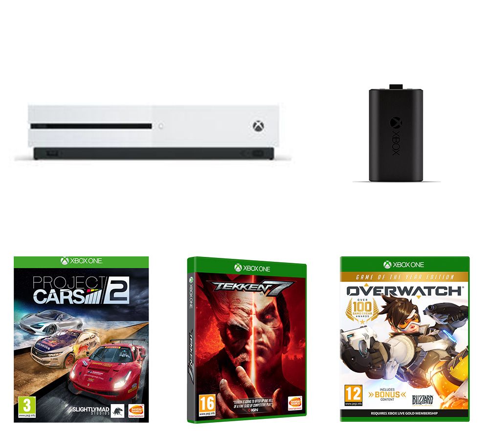 MICROSOFT Xbox One S, Tekken 7, Overwatch, Project Cars 2 & Charge Kit Bundle