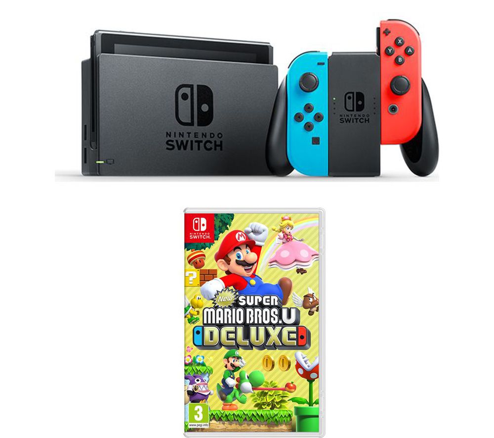 NINTENDO Switch Neon & New Super Mario Bros. U Deluxe Bundle, Neon