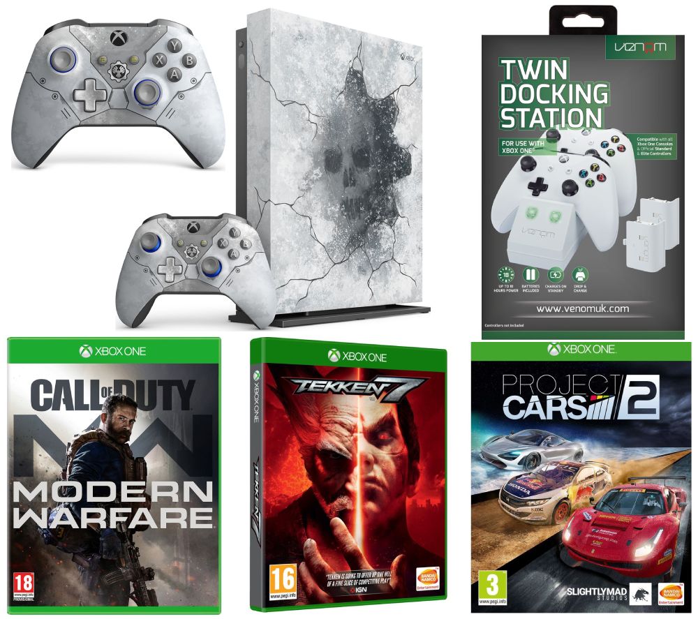 MICROSOFT Limited Edition Gears 5 Xbox One X, Call of Duty: Modern Warfare, Project Cars 2, Tekken 7, Docking Station & Controller Bundle, Crimson