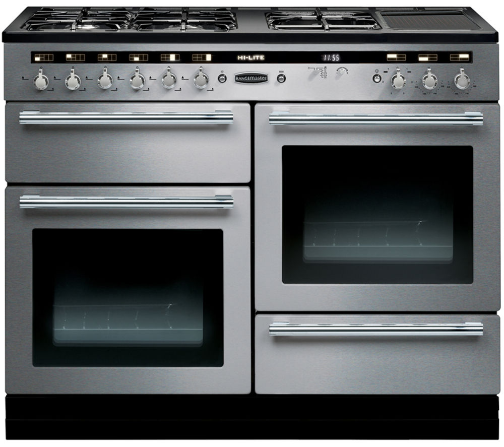 RANGEMASTER Hi-Lite 110 Dual Fuel Range Cooker - Stainless Steel & Chrome, Stainless Steel