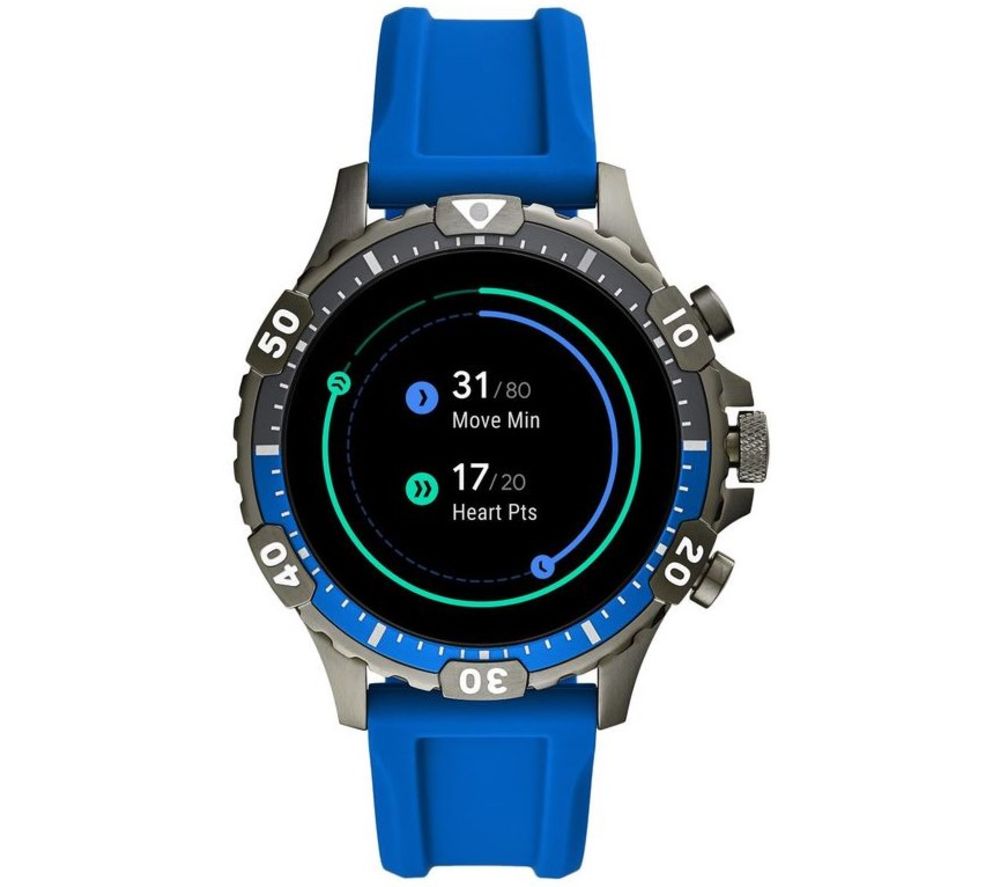 FOSSIL Garrett HR FTW4042 Smartwatch - Blue, Silicone, 46 mm, Blue