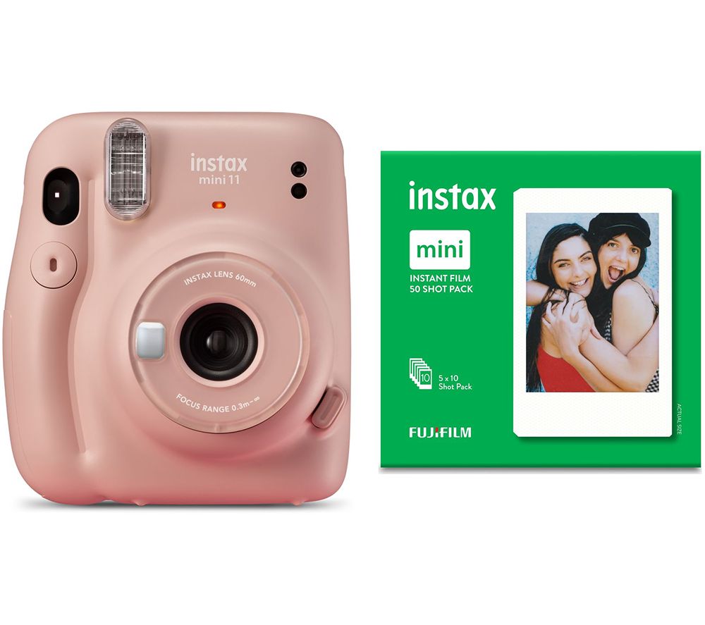 INSTAX mini 11 Instant Camera & 50 Shot Mini Film Pack Bundle - Blush Pink, Pink