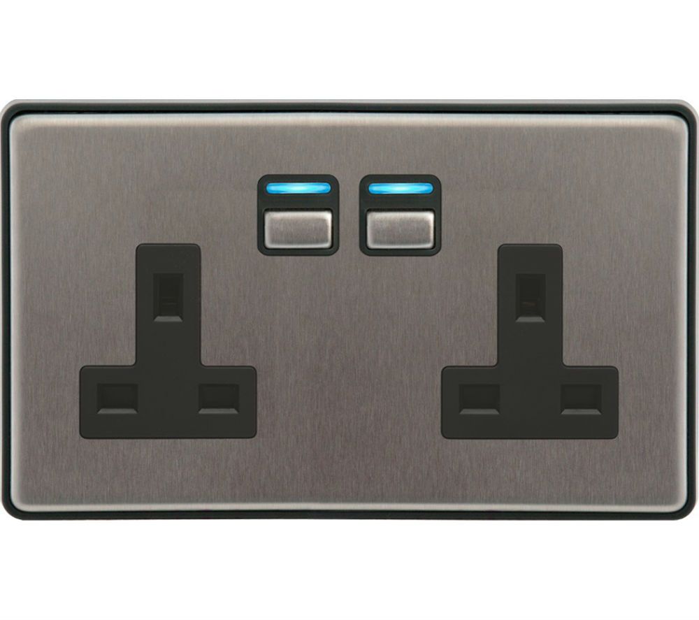 LIGHTWAVE Smart Series 2 Gang Socket - Stainless Steel, Stainless Steel