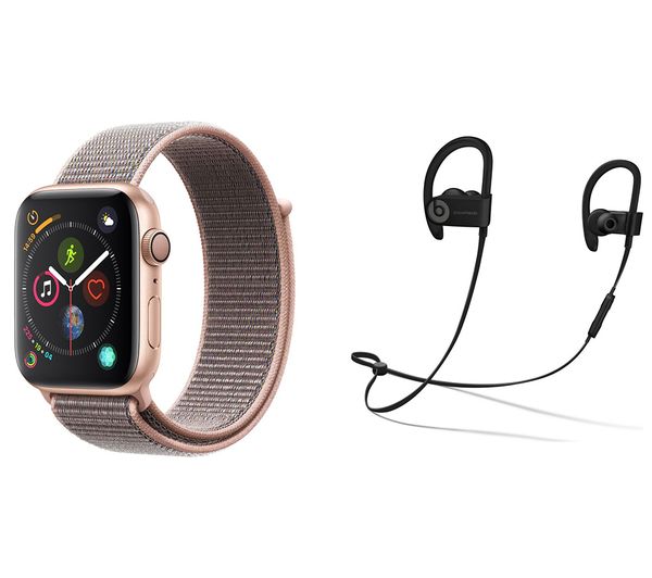 APPLE Watch Series 4 & Beats Powerbeats3 Wireless Bluetooth Headphones Bundle - Gold & Pink Sand Sports Loop, 44 mm, Gold