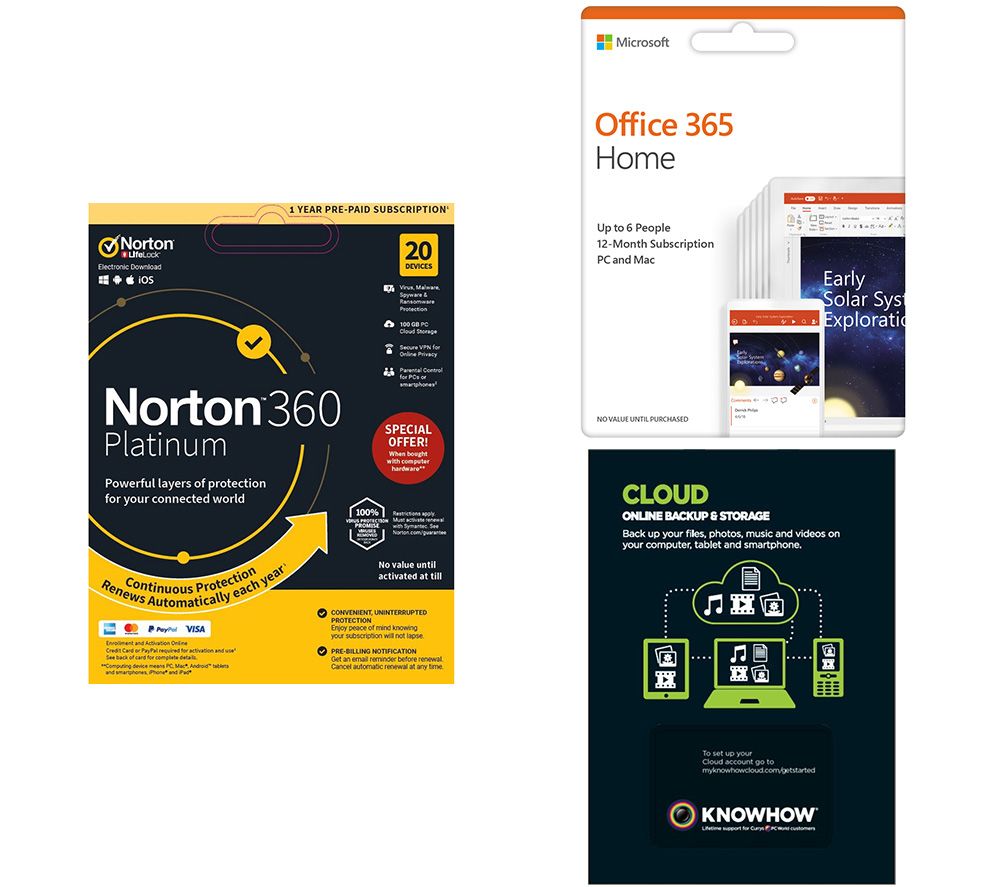 MICROSOFT Office 365 Home, Norton 360 Platinum 2019 & Cloud Storage Bundle - 1 year for 6 users