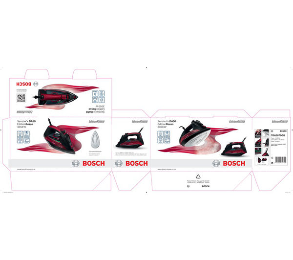 BOSCH Sensixx TDA5070GB Steam Iron - Black & Red, Black