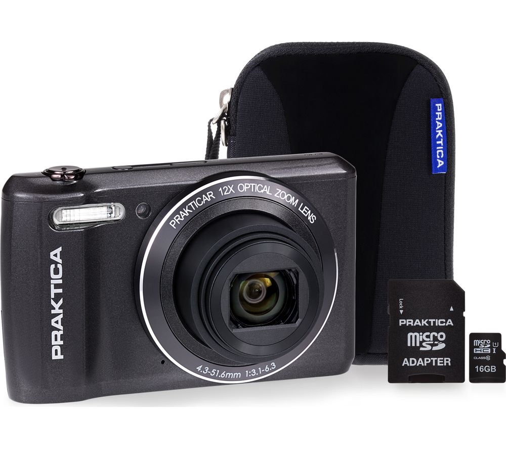 PRAKTICA Luxmedia Z212-LE Compact Camera, Case & 16 GB MicroSD Memory Card Bundle - Graphite, Graphite