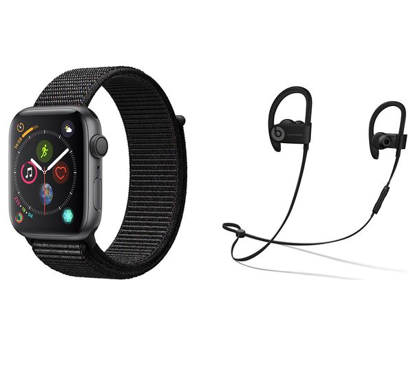 APPLE Watch Series 4 & Beats Powerbeats3 Wireless Bluetooth Headphones Bundle - Space Grey & Black Sports Loop, 44 mm, Grey