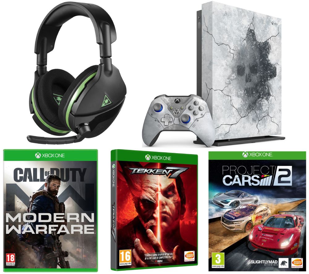 MICROSOFT Limited Edition Gears 5 Xbox One X, Call of Duty: Modern Warfare, Project Cars 2, Tekken 7 & Stealth 600 Headset Bundle, Crimson