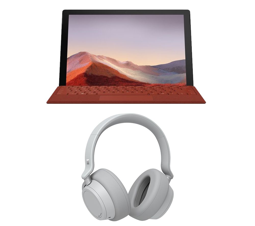 MICROSOFT 12.3" Black Surface Pro 7 & Platinum Surface Headphones Bundle, Black