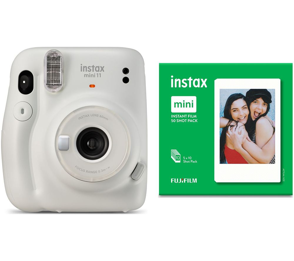 INSTAX mini 11 Instant Camera & 50 Shot Mini Film Pack Bundle - Ice White, White