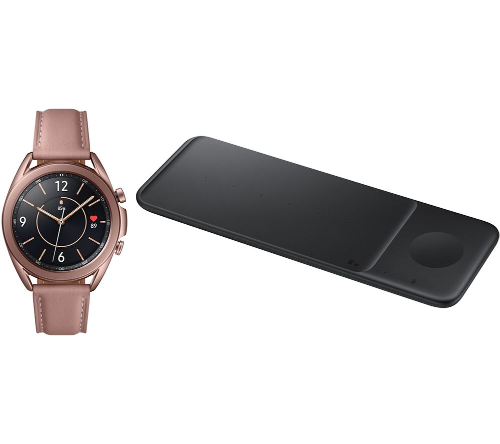 SAMSUNG Galaxy Watch3 & Wireless Charger Trio Bundle - Mystic Bronze, 41 mm, Bronze