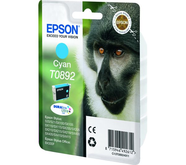 Epson Monkey T0892 Cyan Ink Cartridge, Cyan