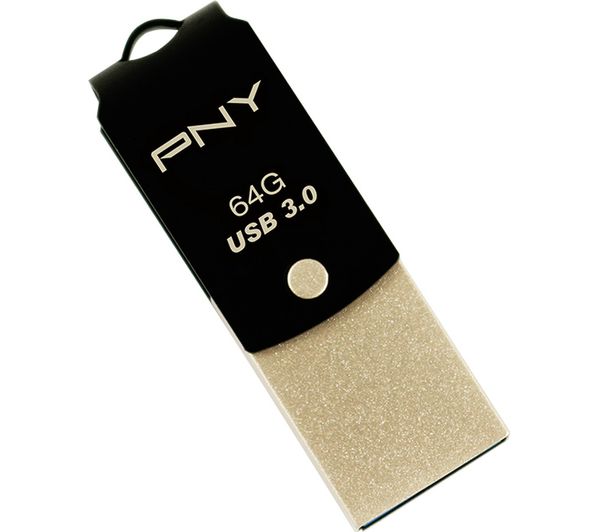 PNY Duo-Link USB 3.0 and Type-C Memory Stick - 64 GB, Black, Black