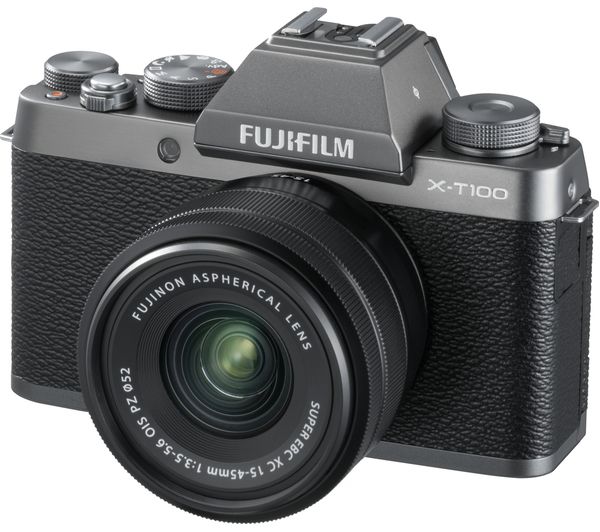 FUJIFILM X-T100 Mirrorless Camera with FUJINON XC 15-45 mm f/3.5-5.6 OIS PZ Lens - Dark Silver, Silver