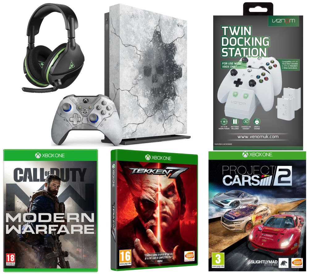 MICROSOFT Limited Edition Gears 5 Xbox One X, Call of Duty: Modern Warfare, Project Cars 2, Tekken 7, Stealth 600 Headset & VS2859 Twin Docking Station Bundle, Crimson