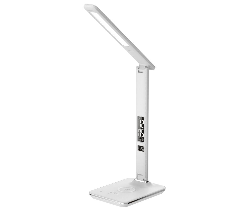 GROOV-E Ares LED Desk Lamp with Wireless Charging Pad & Clock - White, White