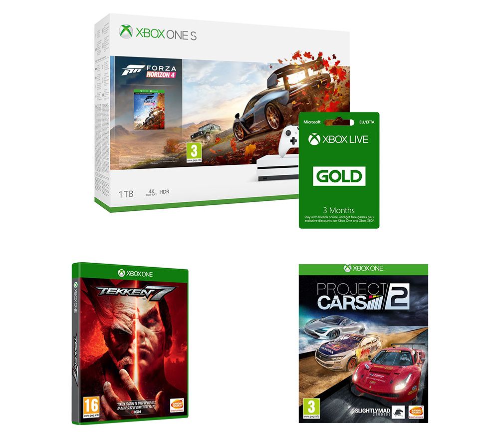 MICROSOFT Xbox One S, Forza Horizon 4, Tekken 7, Project Cars 2 & Xbox LIVE Gold Bundle - 1 TB, Gold