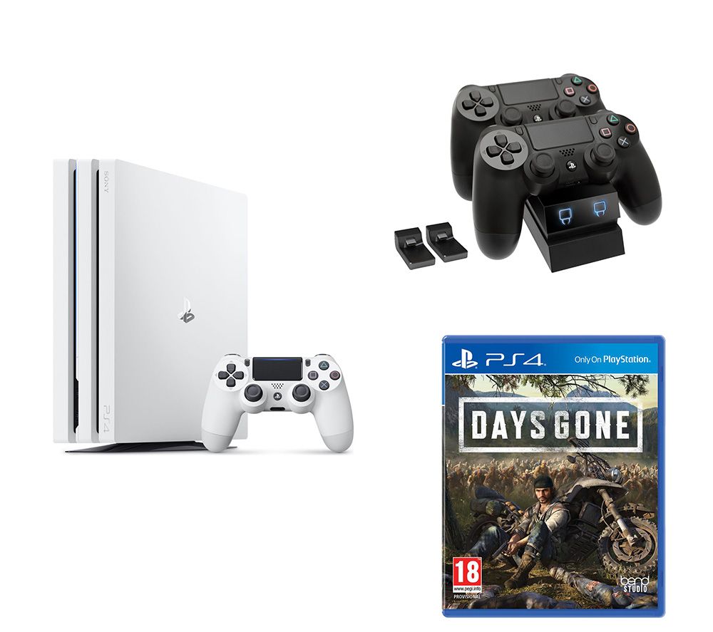 SONY PlayStation 4 Pro, Days Gone & Twin Docking Station Bundle - 1 TB, White, White