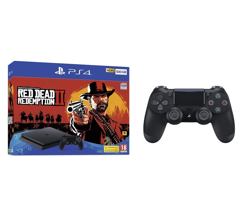 SONY PlayStation 4, Red Dead Redemption 2 & DualShock 4 V2 Wireless Controller Bundle - 500 GB, Red